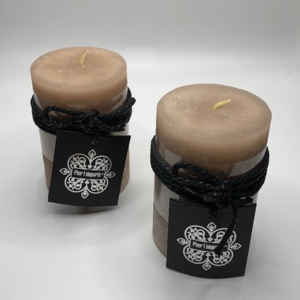 Pier 1 Bougie Inodore Uncented Candles, Tan, 2” x 3”, Set of 2